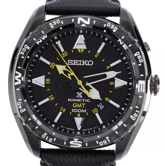 Seiko Men's Prospex Kinetic GMT Hybrid Landmaster SUN055 Black Watch 5M85-0AE0! - Picture 1 of 10